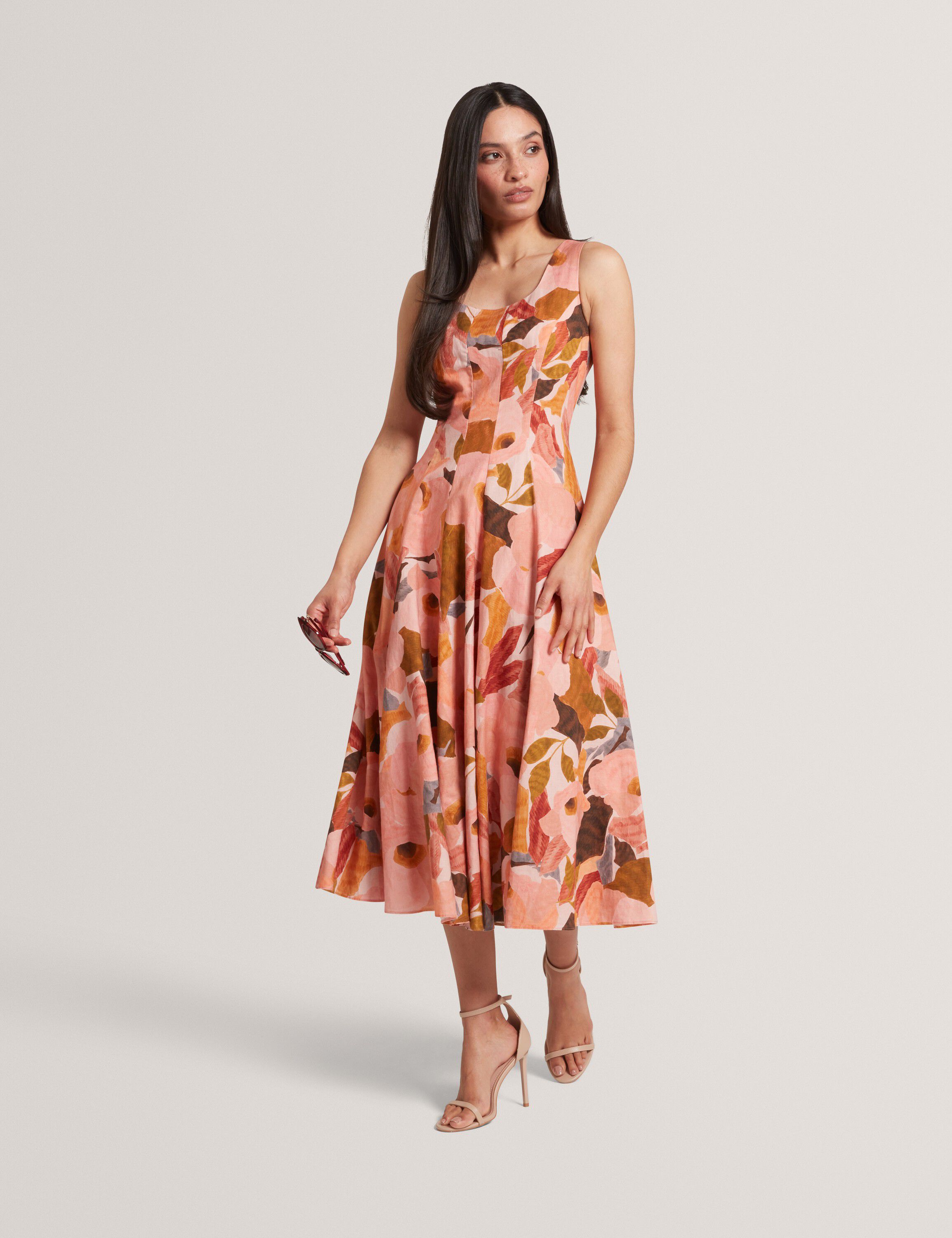 SHIVANA Printed Linen Blend Midi Dr