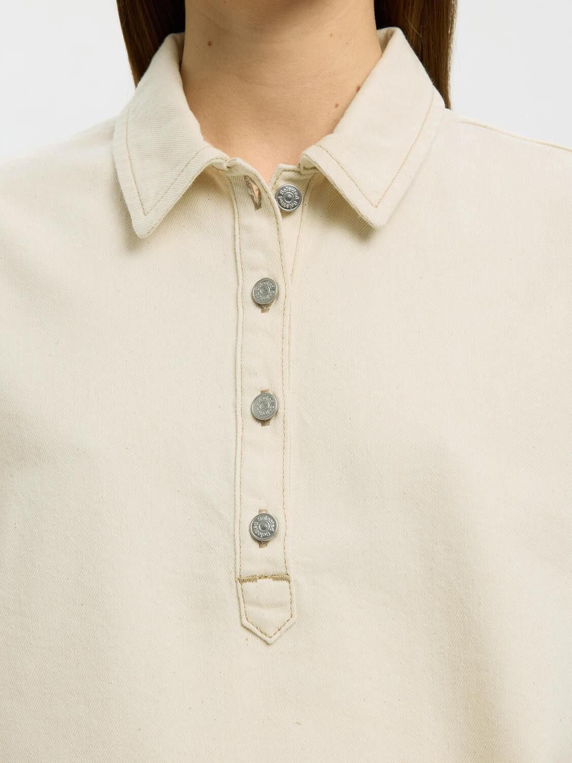 Slfliva-Tenna 2/4 Boxi Polo Denim Shirt