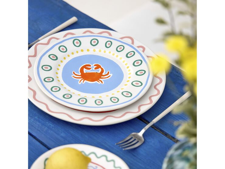 Tallerken flat Bliss 22 cm Blå/Koral/Rosa/Grønn Keramikk