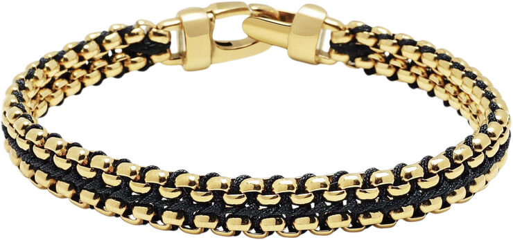 Men's Black Woven 8mm Box Chain Bracelet in Gold