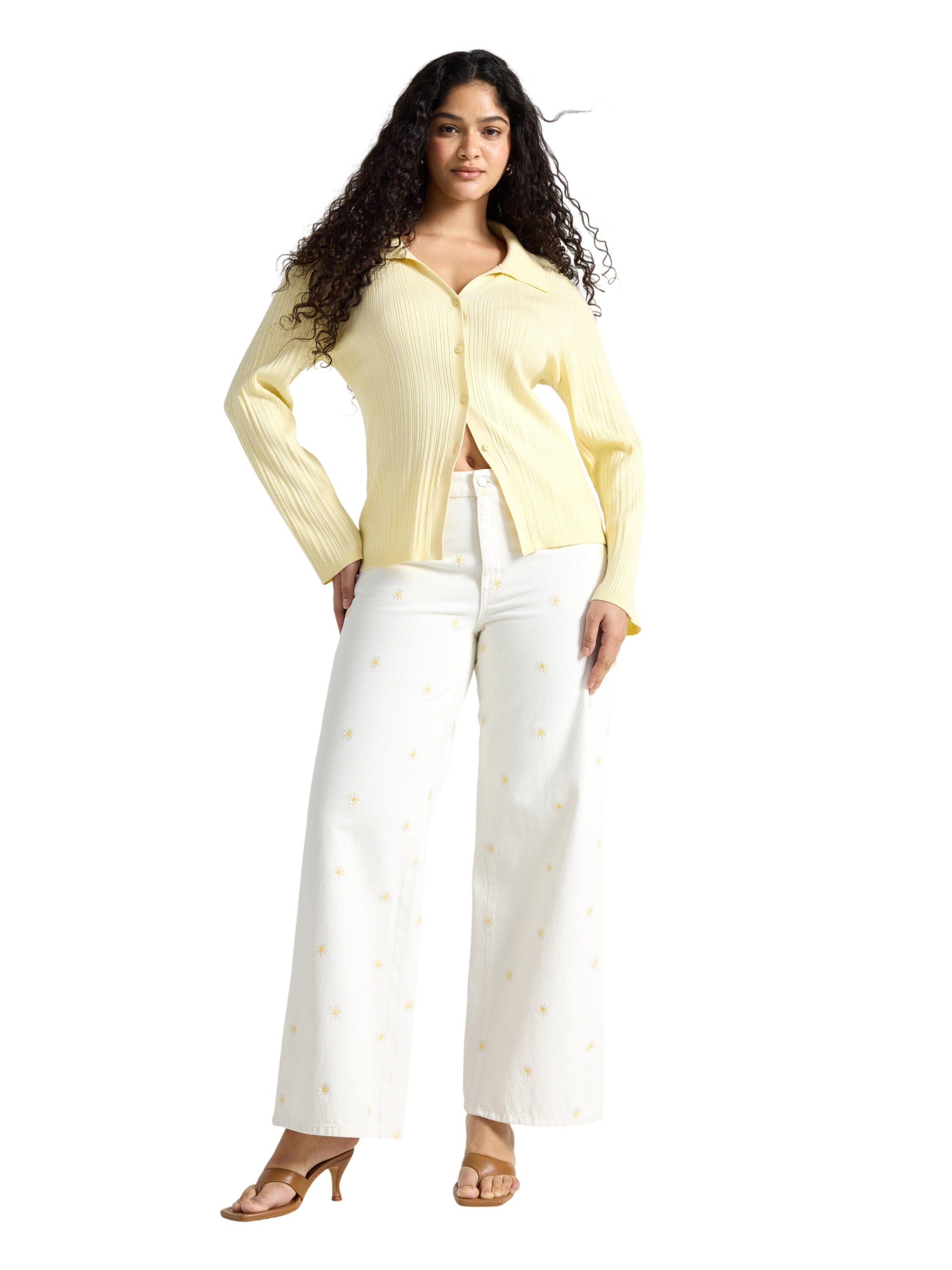 Tynn, ribbestrikket cardigan med v-