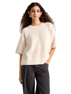 Strikket tr&oslash;je med korte &aelig;rmer og e