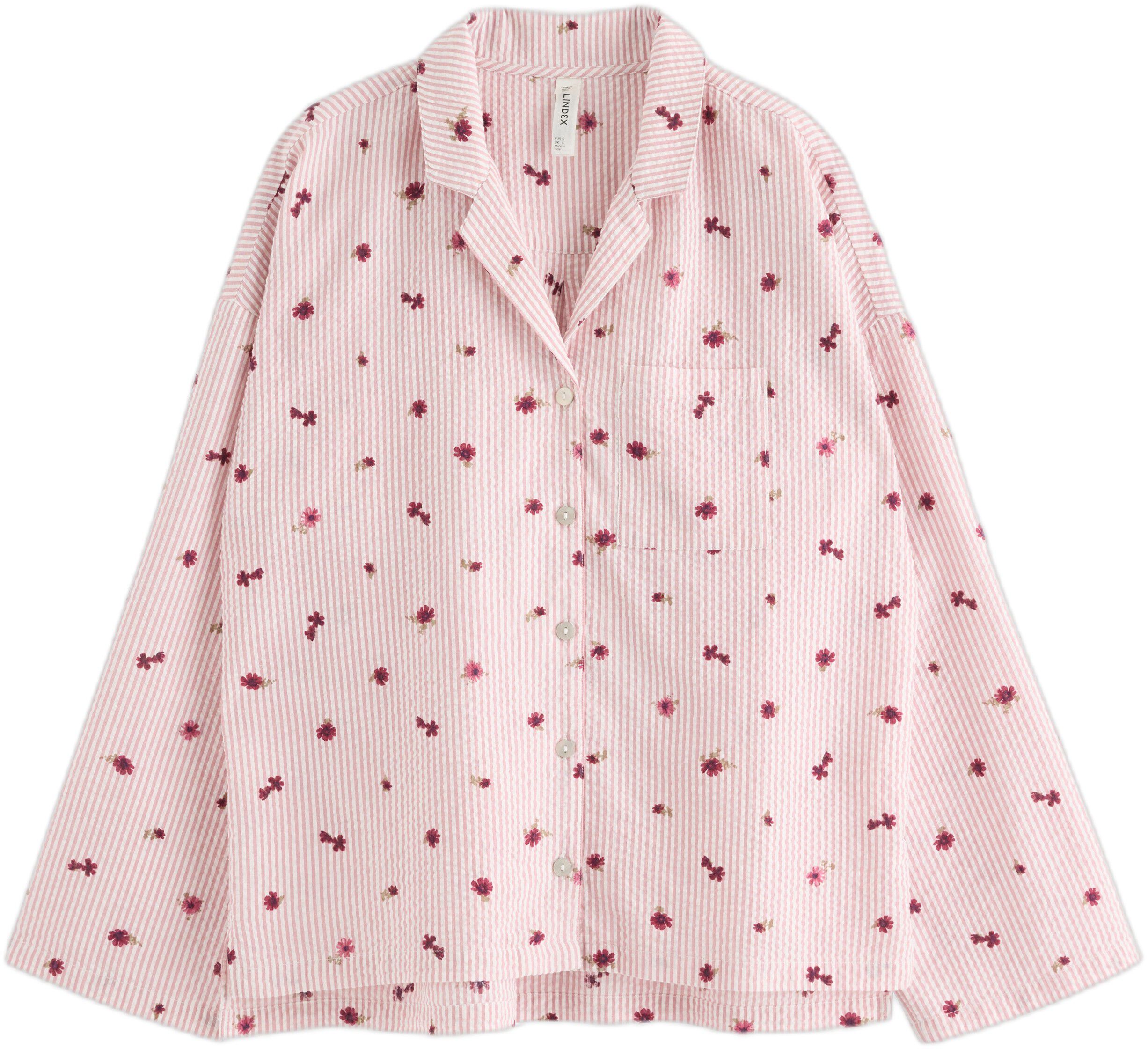 Pyjama shirt in seersucker with lon