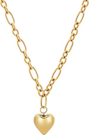 Women's Gold Cable Choker with Chunky Heart Pendant