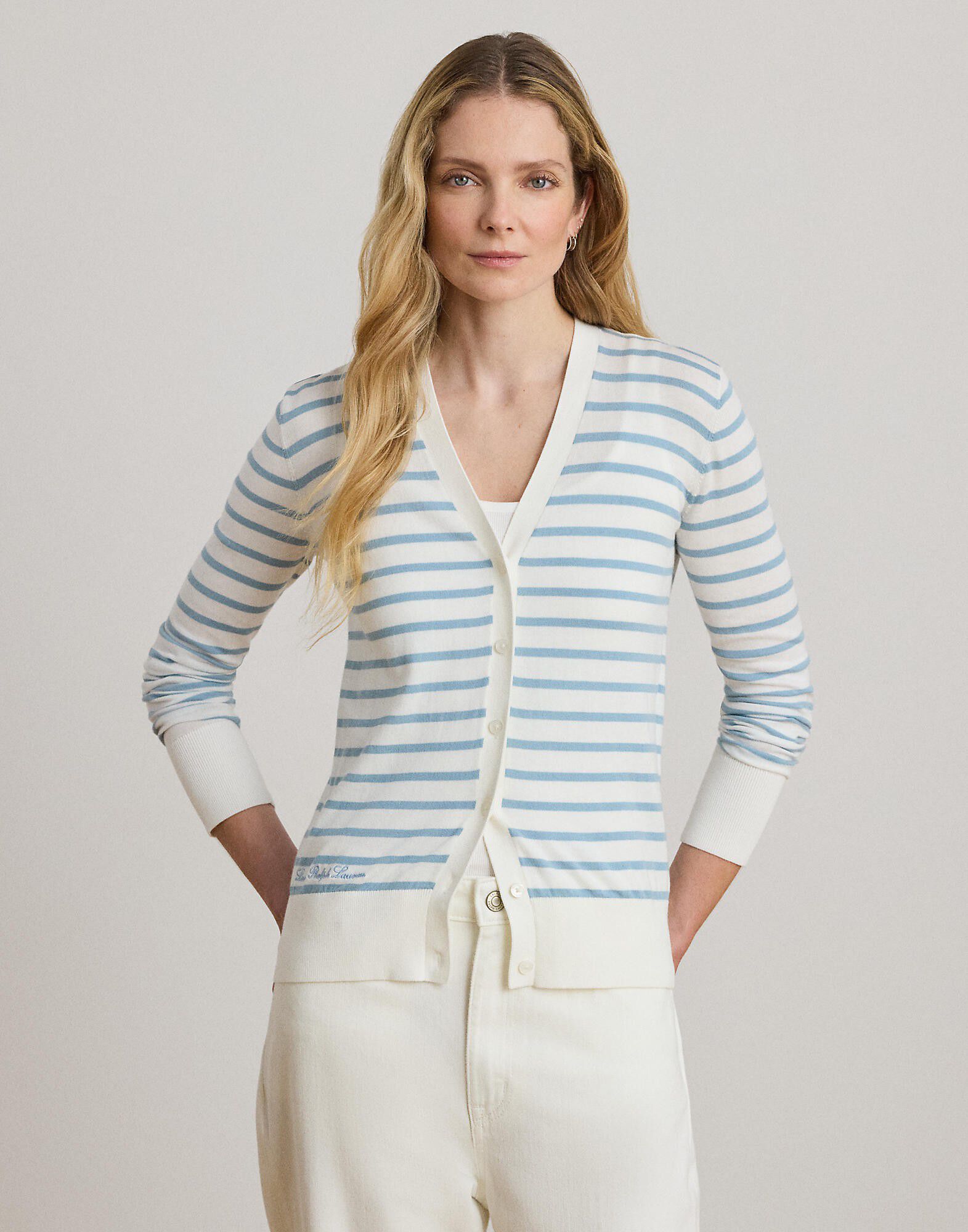 Striped Cotton V-Neck Cardigan