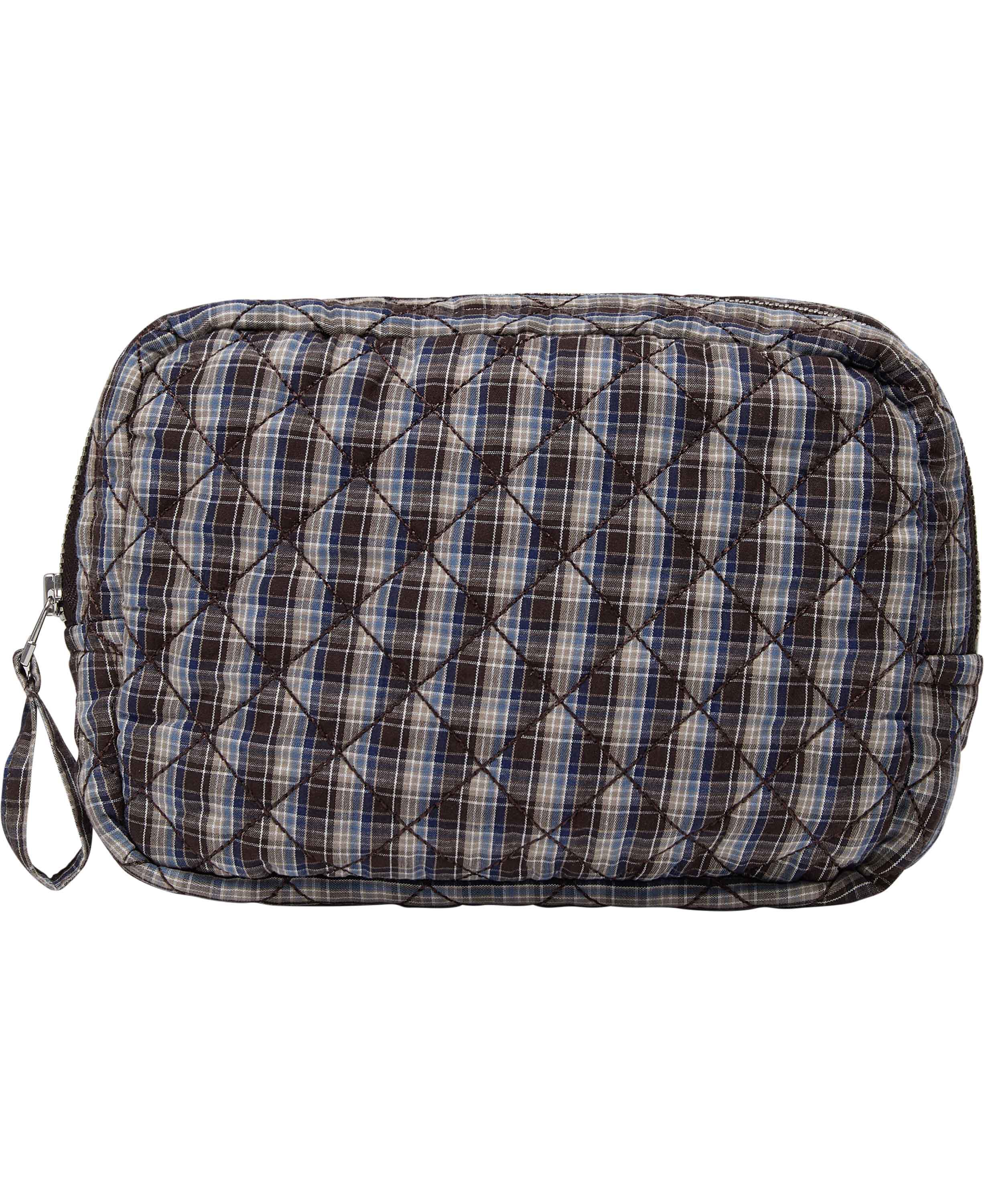 Make Up Bag, Quilted - Cotton Poplin YD Mini-Brown Check
