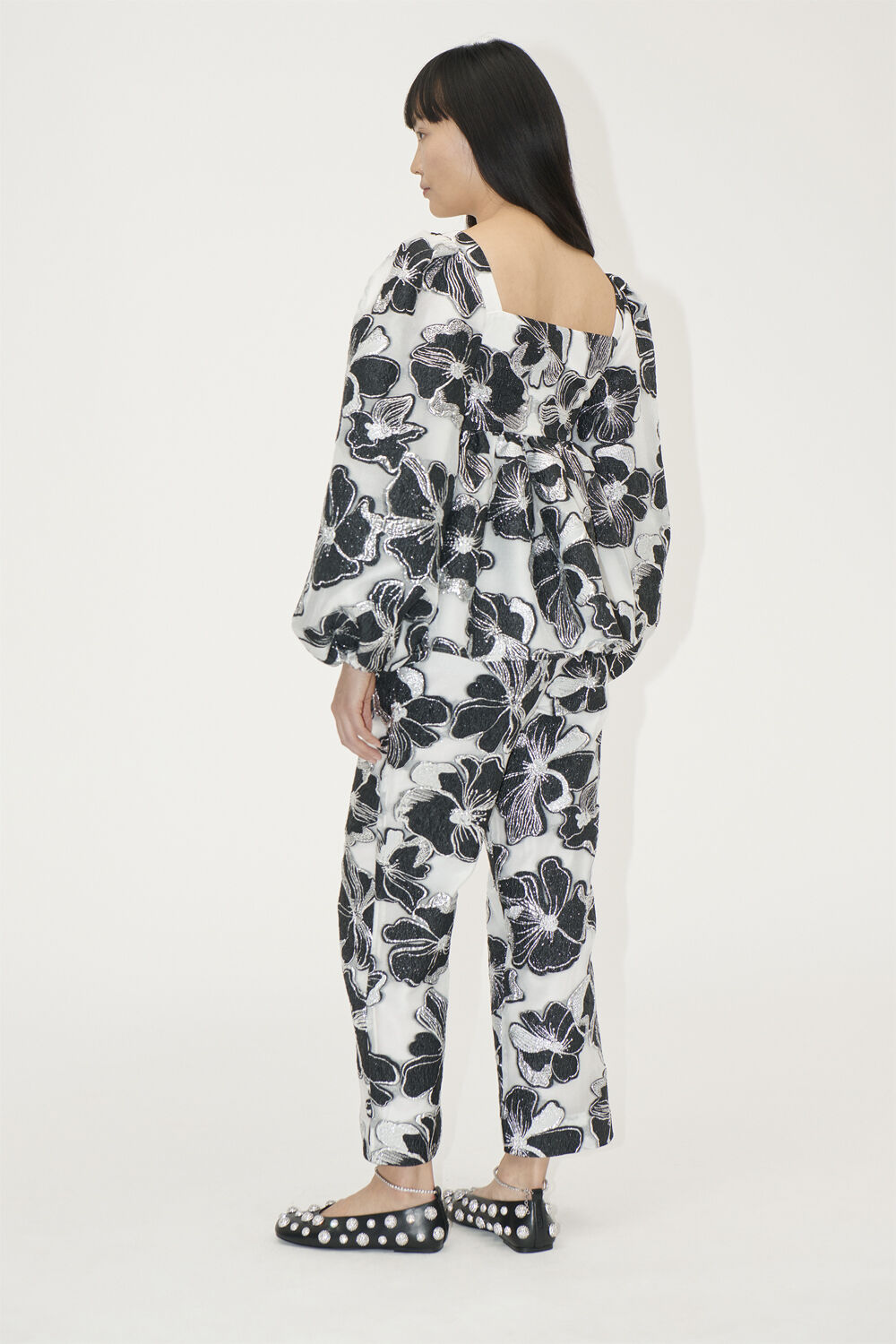 Square Neck Long Sleeve Top, 1608 Organza Jacquard