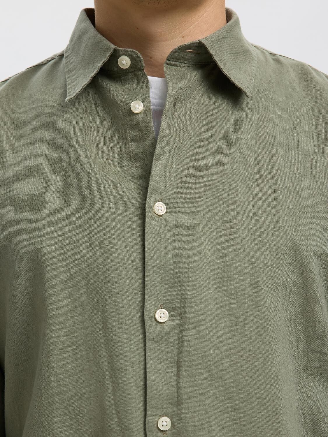 Slhregclay Linenblend Ls Shirt Cla Noos