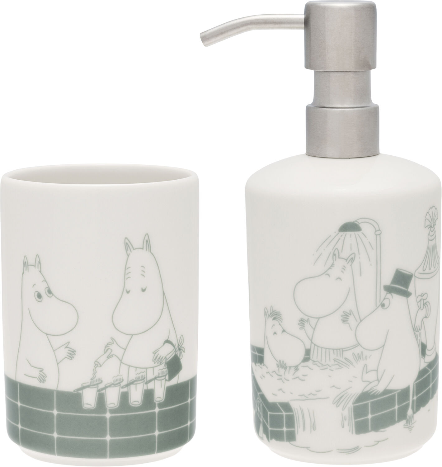 Moomin Arabia S&aelig;be dispenser & tandb&oslash;rste holder s&aelig;t, Bad