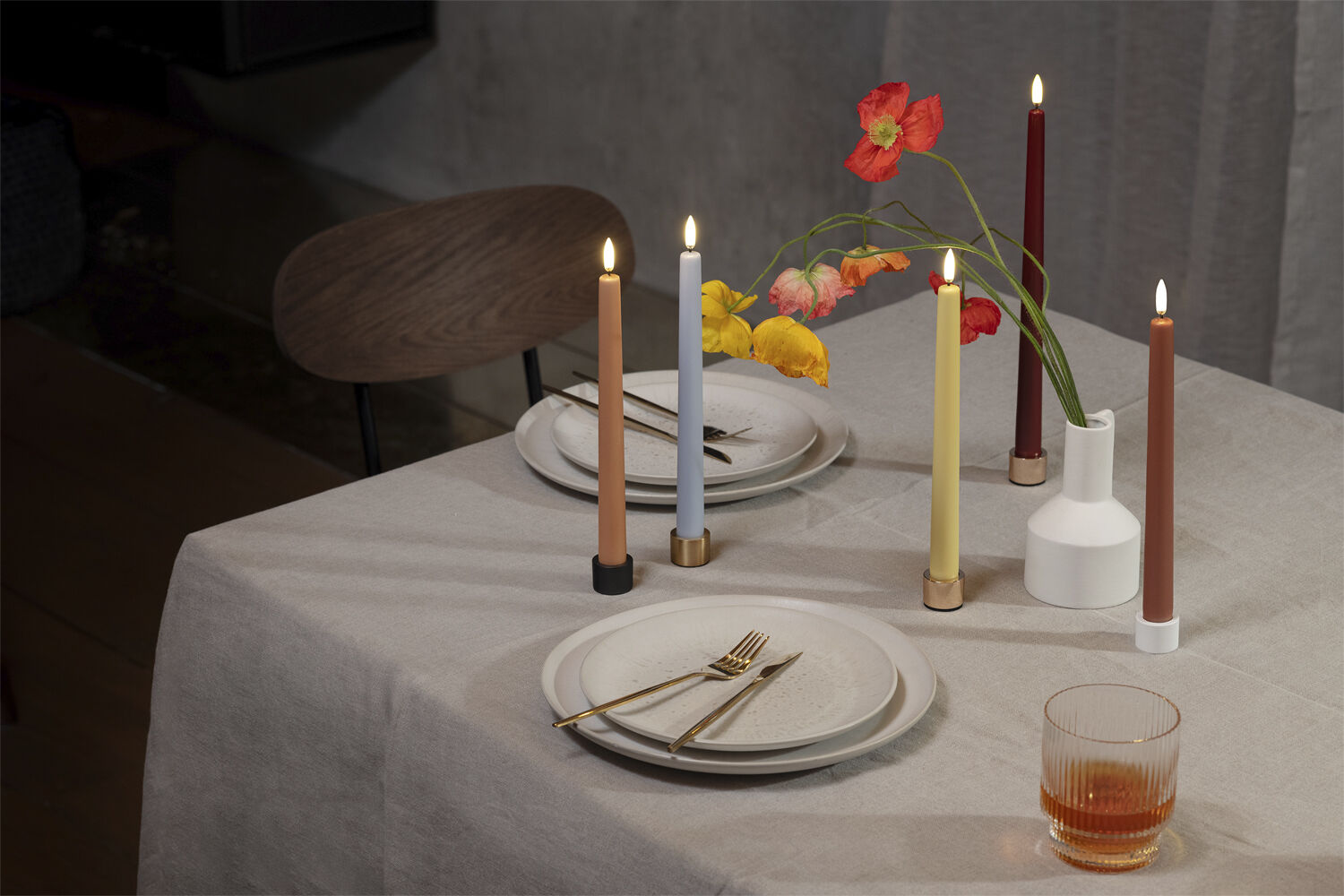 LED taper candle, Wine red, smooth, 2-pack, 2,3x25 cm