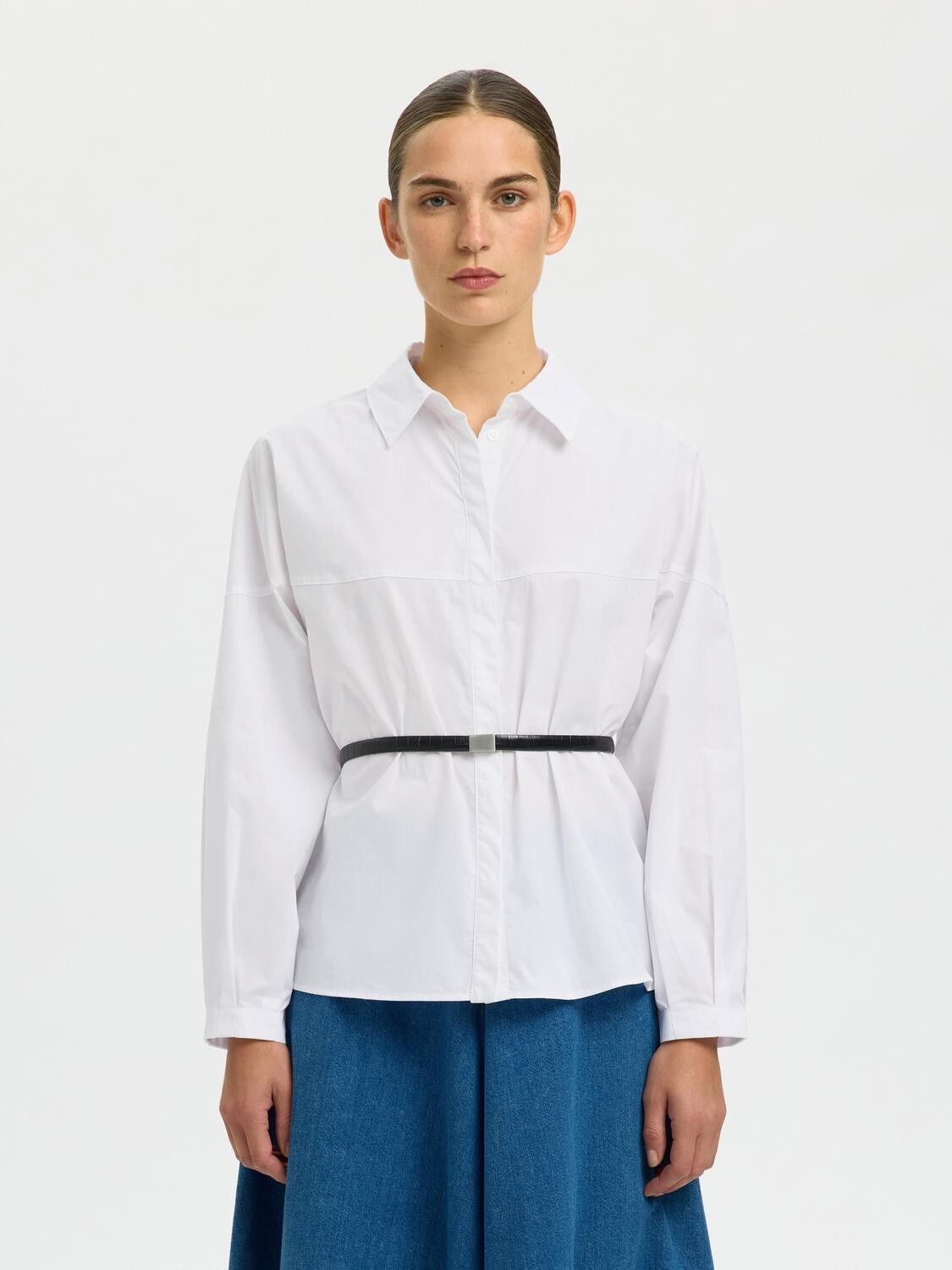 Slfdelia Regular Ls Pleated Shirt B