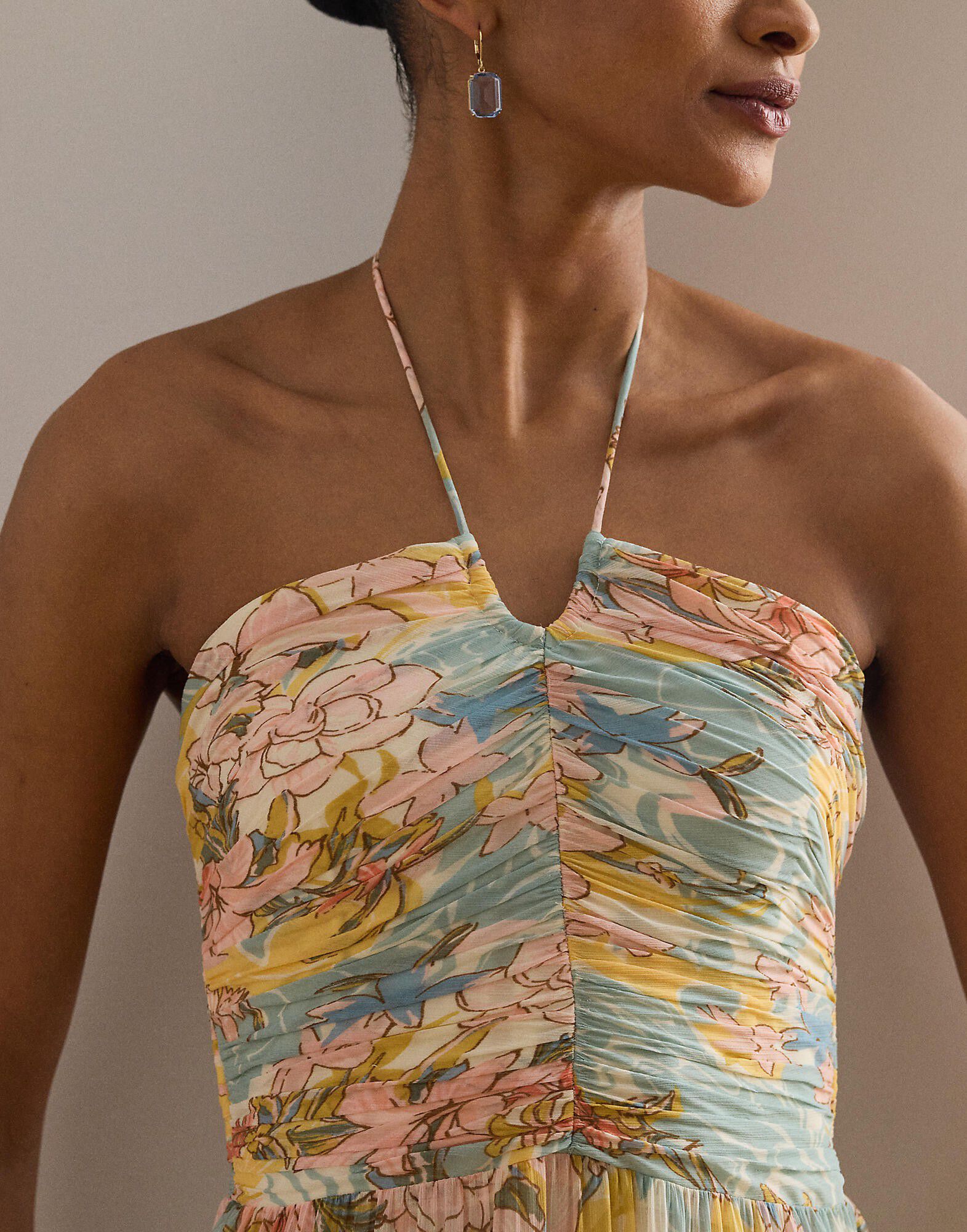 Floral Georgette Tiered Halter Gown