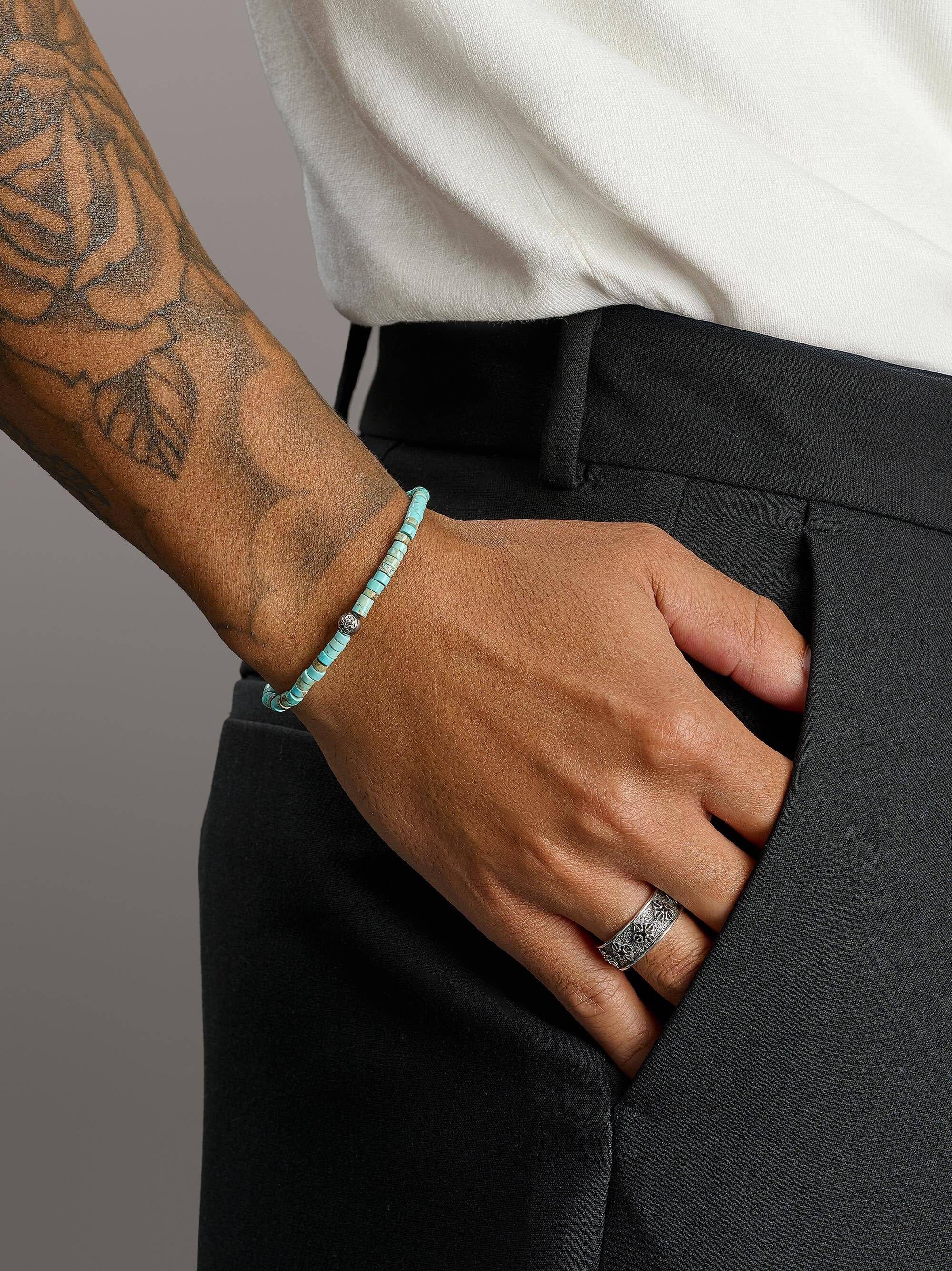 Men's Wristband with Turquoise Heishi Beads