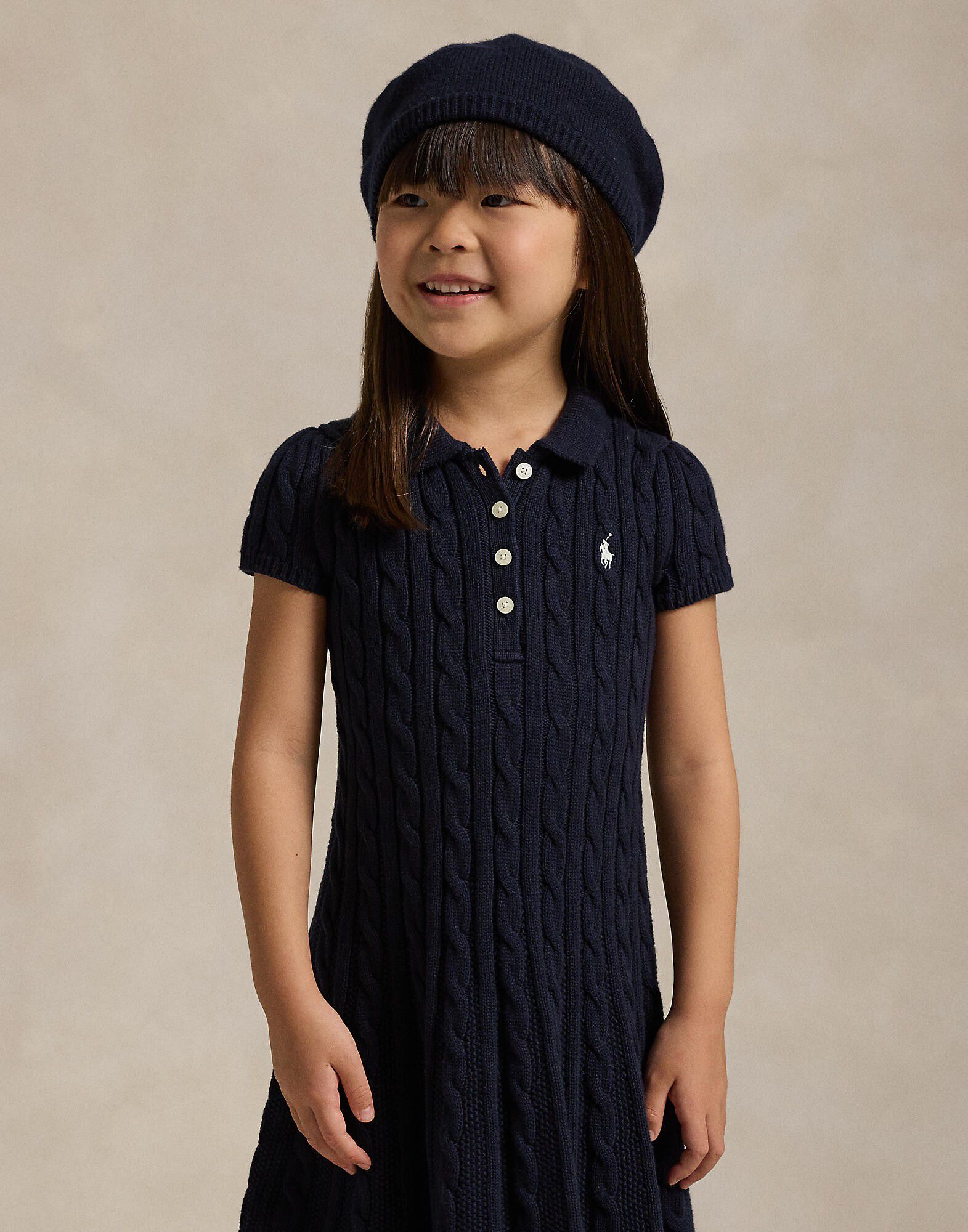 Cable-Knit Cotton Polo Sweater Dress