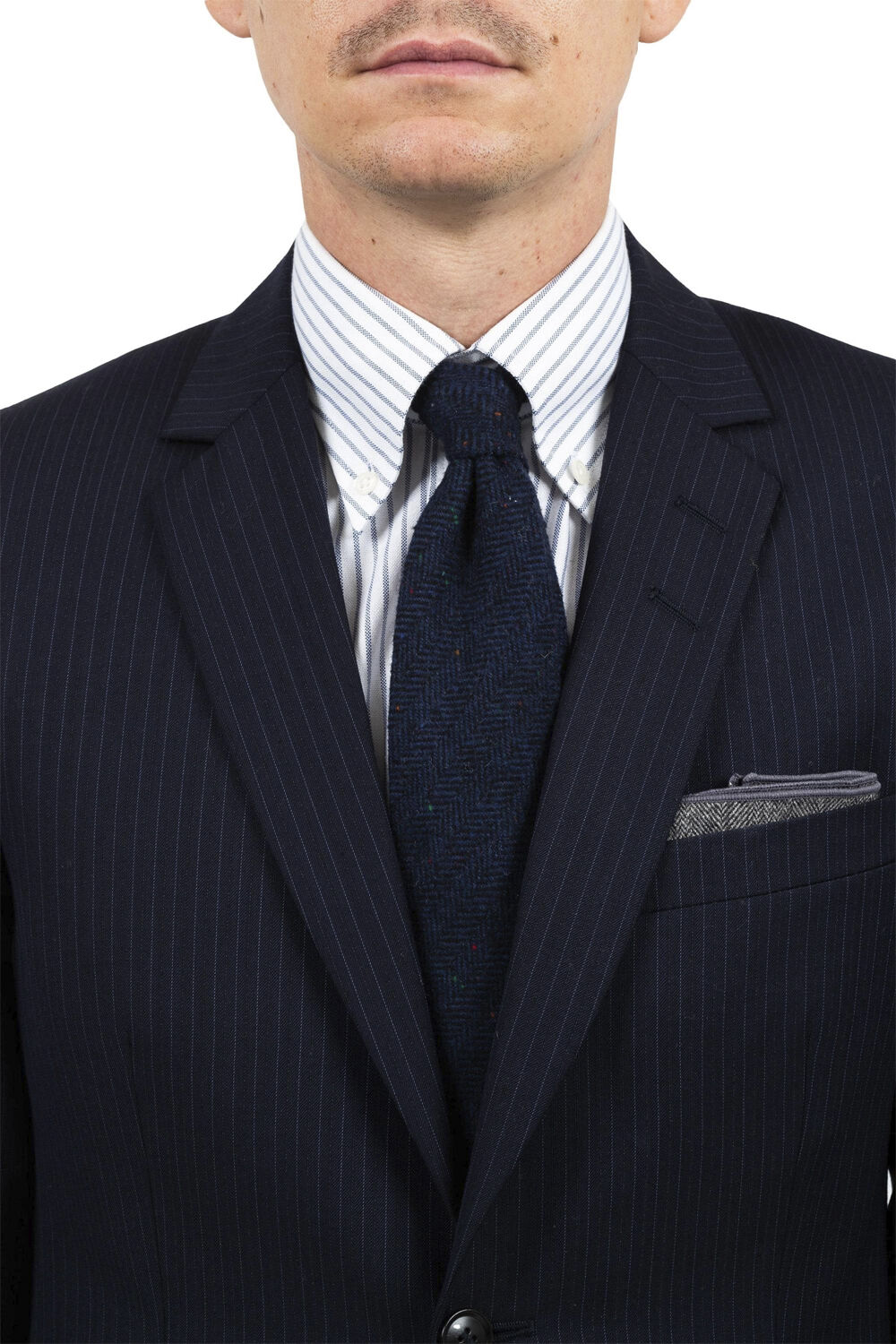 Navy Herringbone Wool Tie