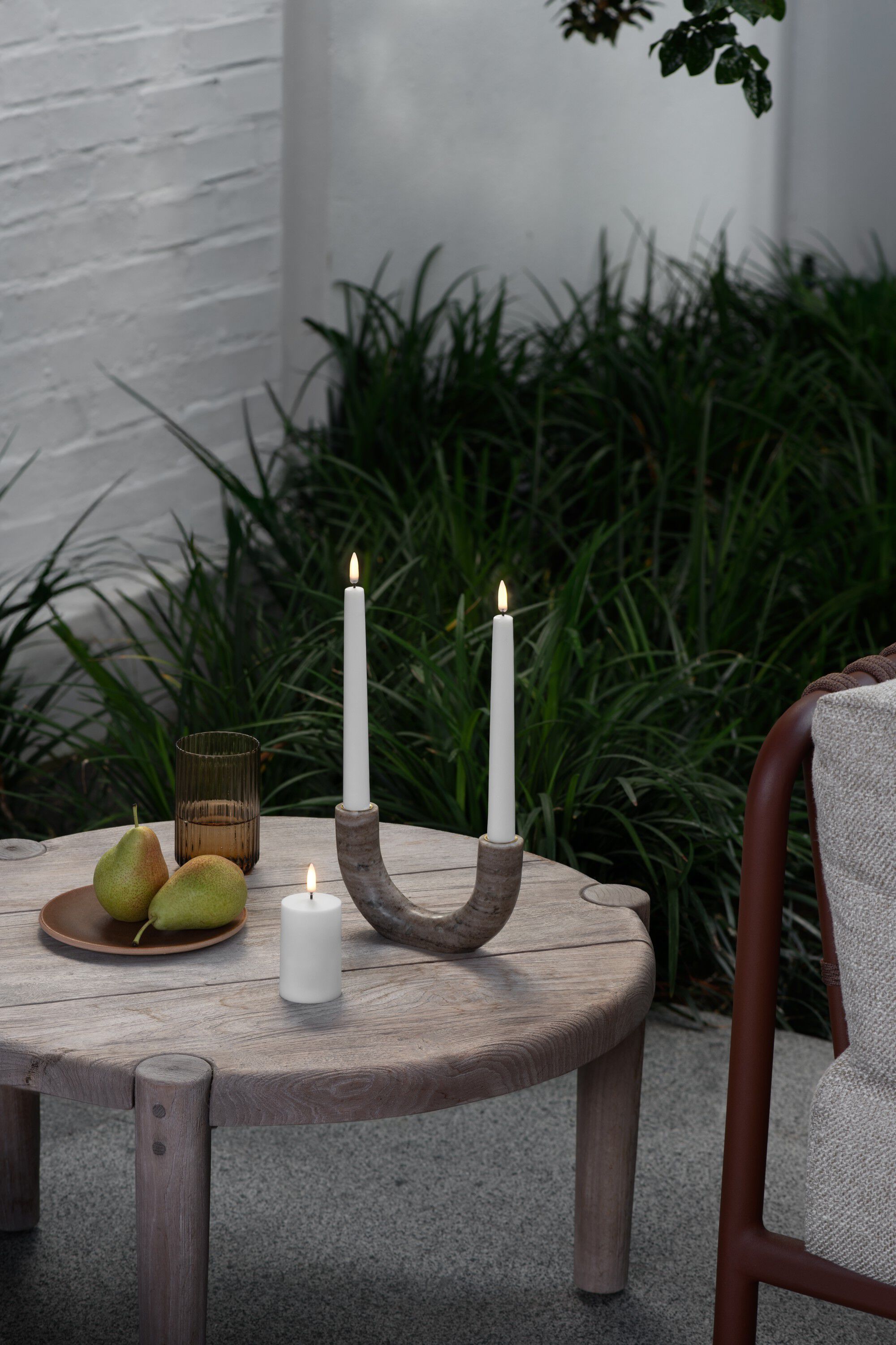 Marble double candleholder, taper, Desert beige, 17,5x10 cm