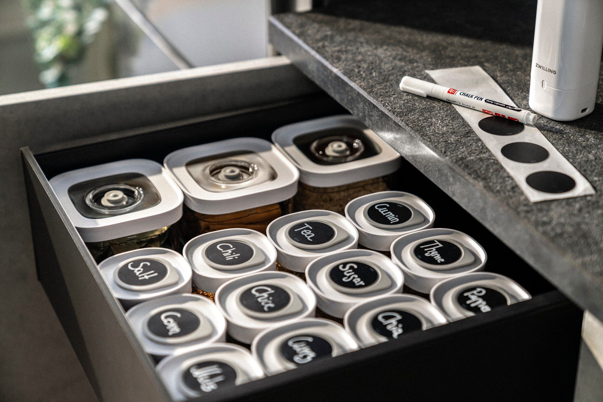 Fresh & Save CUBE CUBE S&aelig;t Etiketholdere, 3-dele, Gr&aring;