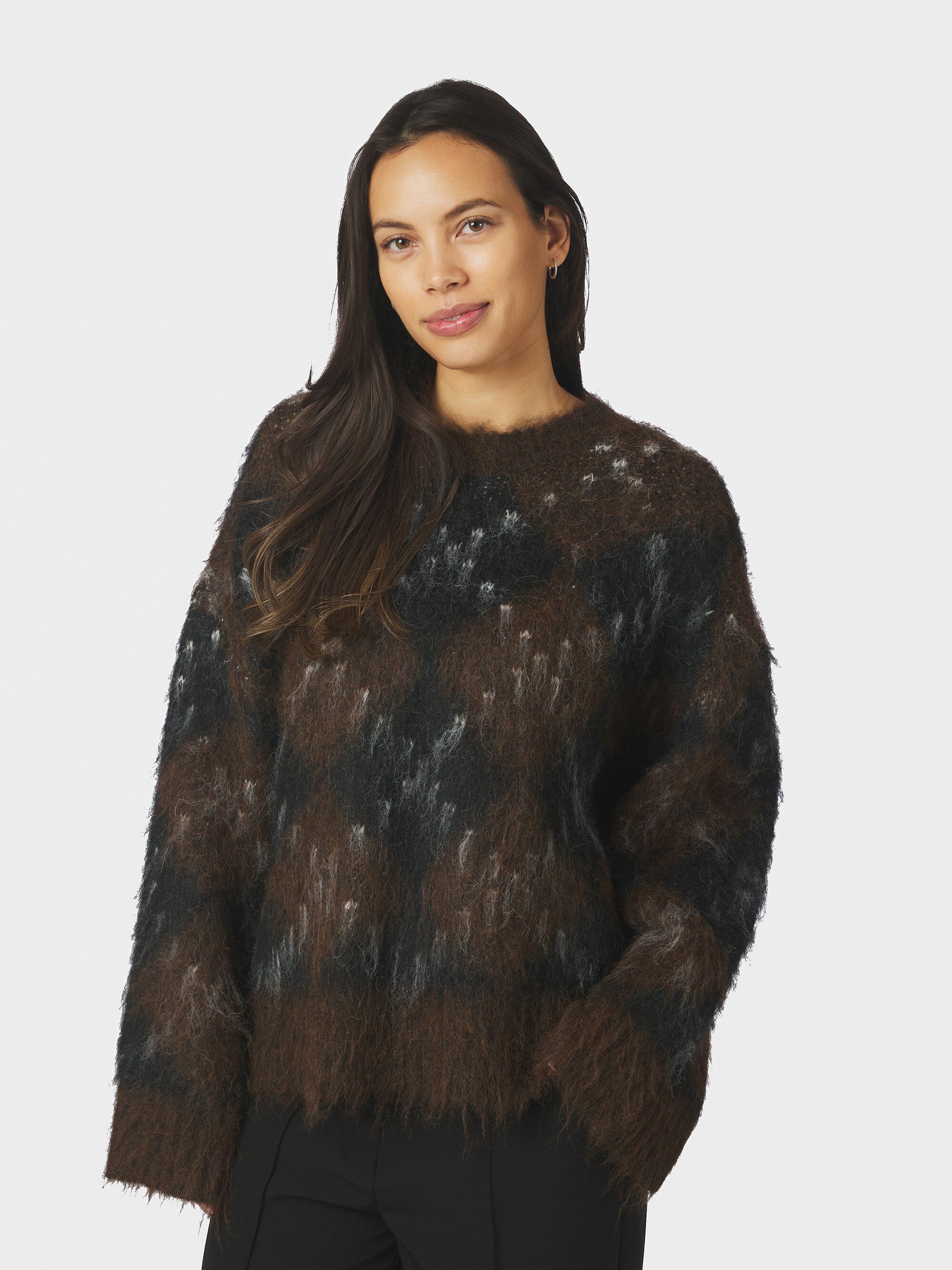 Roeme Check Fluffy Knit Blouse
