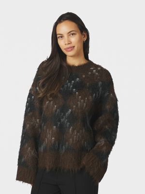 Roeme Check Fluffy Knit Blouse