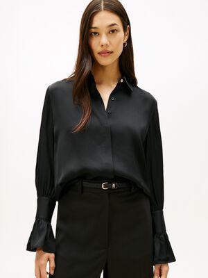 SATEEN RUFFLE CUFF LS SHIRT