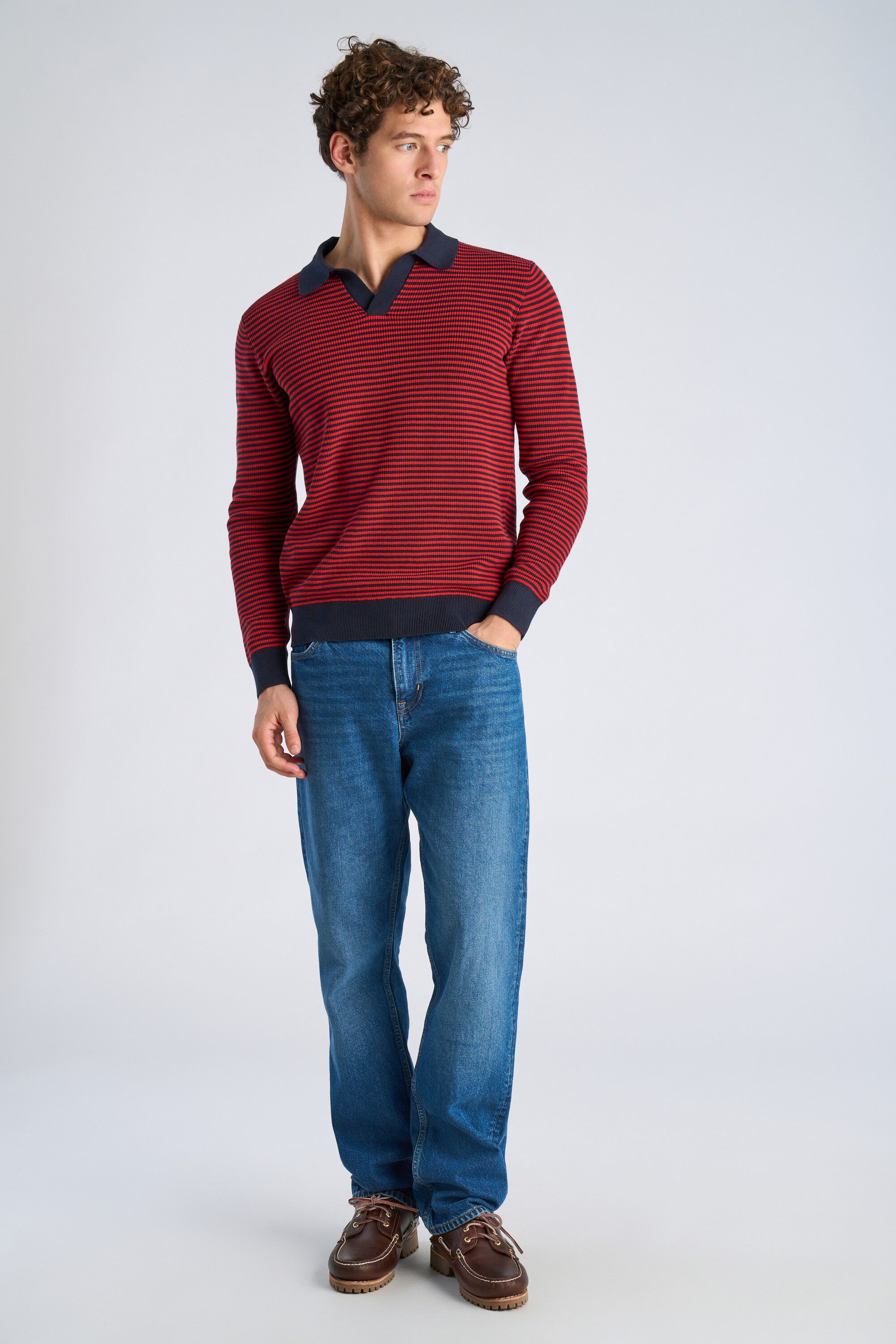 Recycled v-neck polo knit L/S