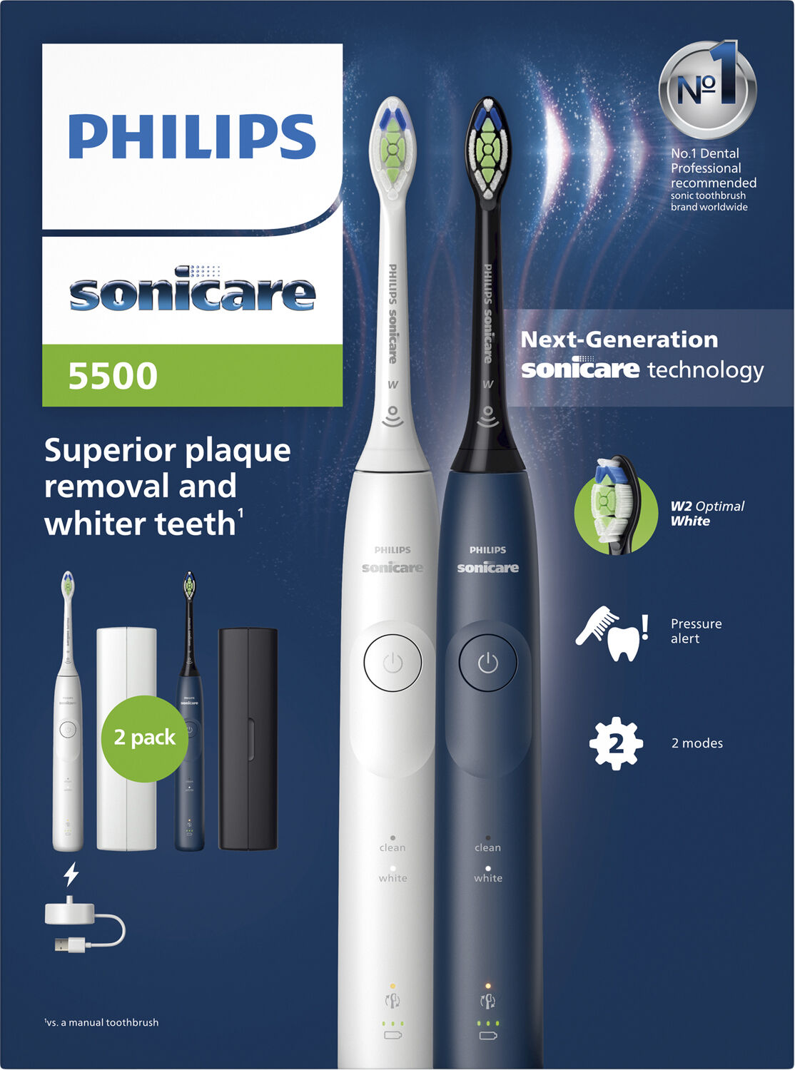 Philips Sonicare 5500 Rechargeable, Hvid/Sort