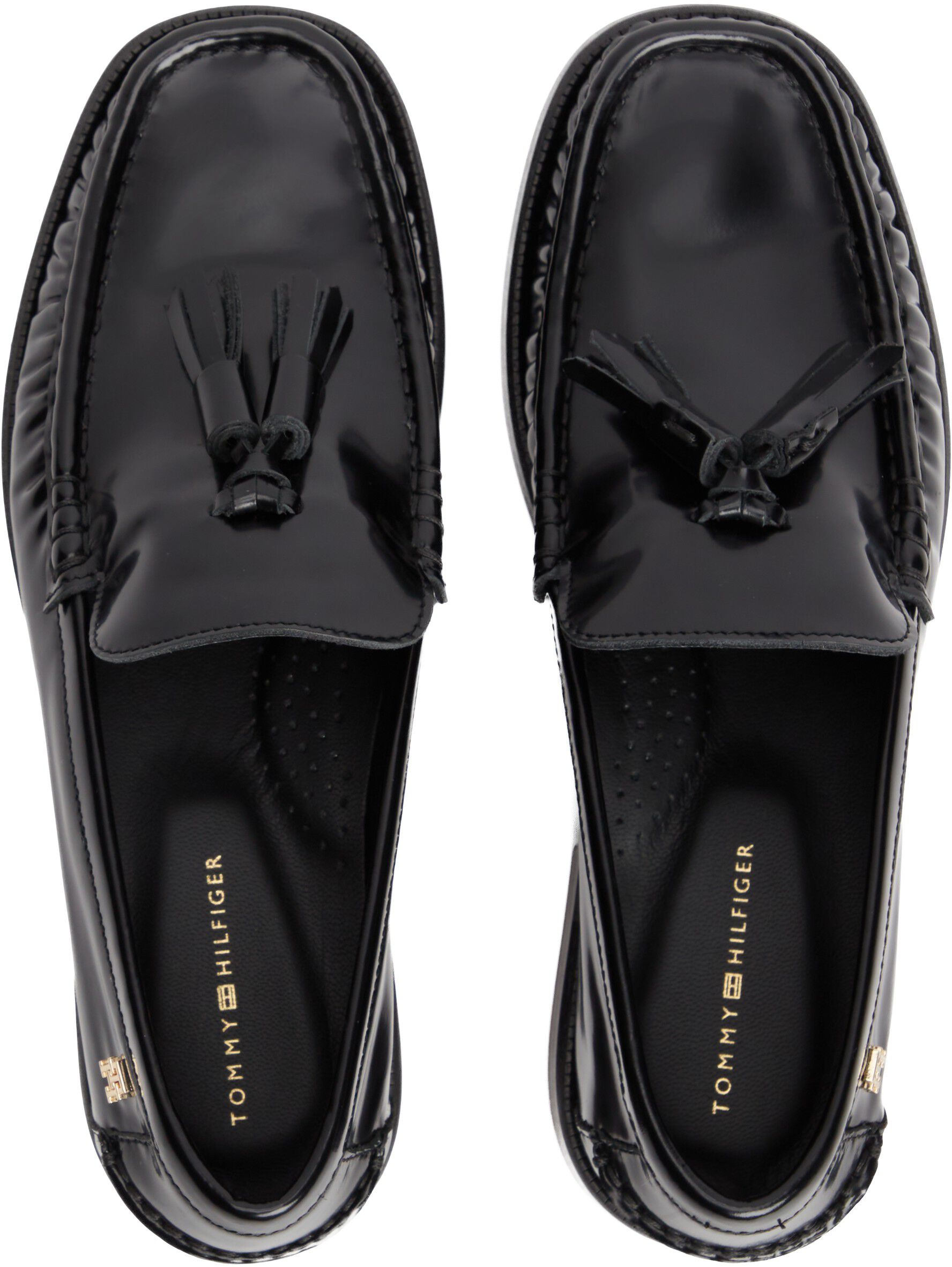 New York Label Shiny Leather Tassel Loafers