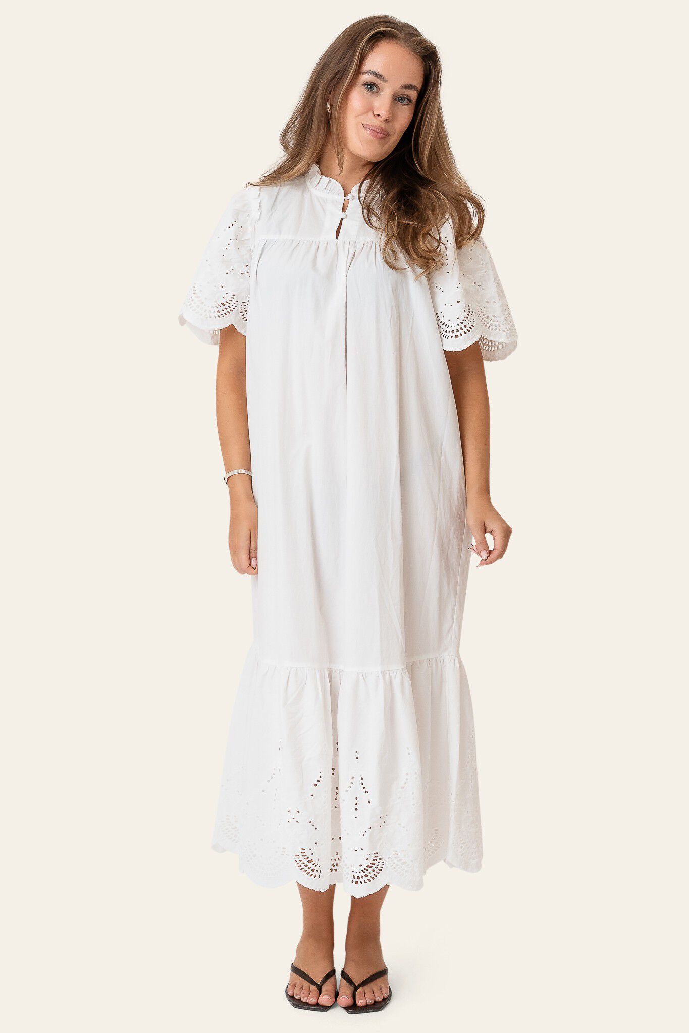 SolveigIC Long Dress - White Embroi