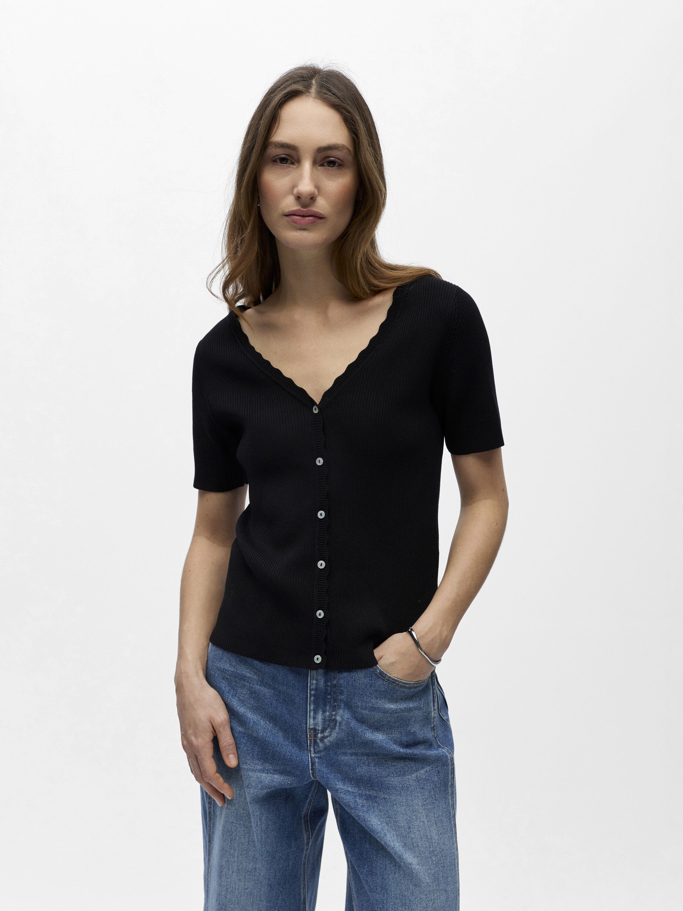 Objkelly S/S Re V-Neck Cardigan Noos