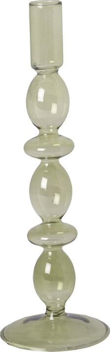 Glas lysestage, lys grøn, 25xø9 cm