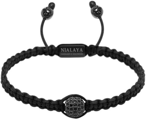 Men's Black String Bracelet with Black CZ Bead
