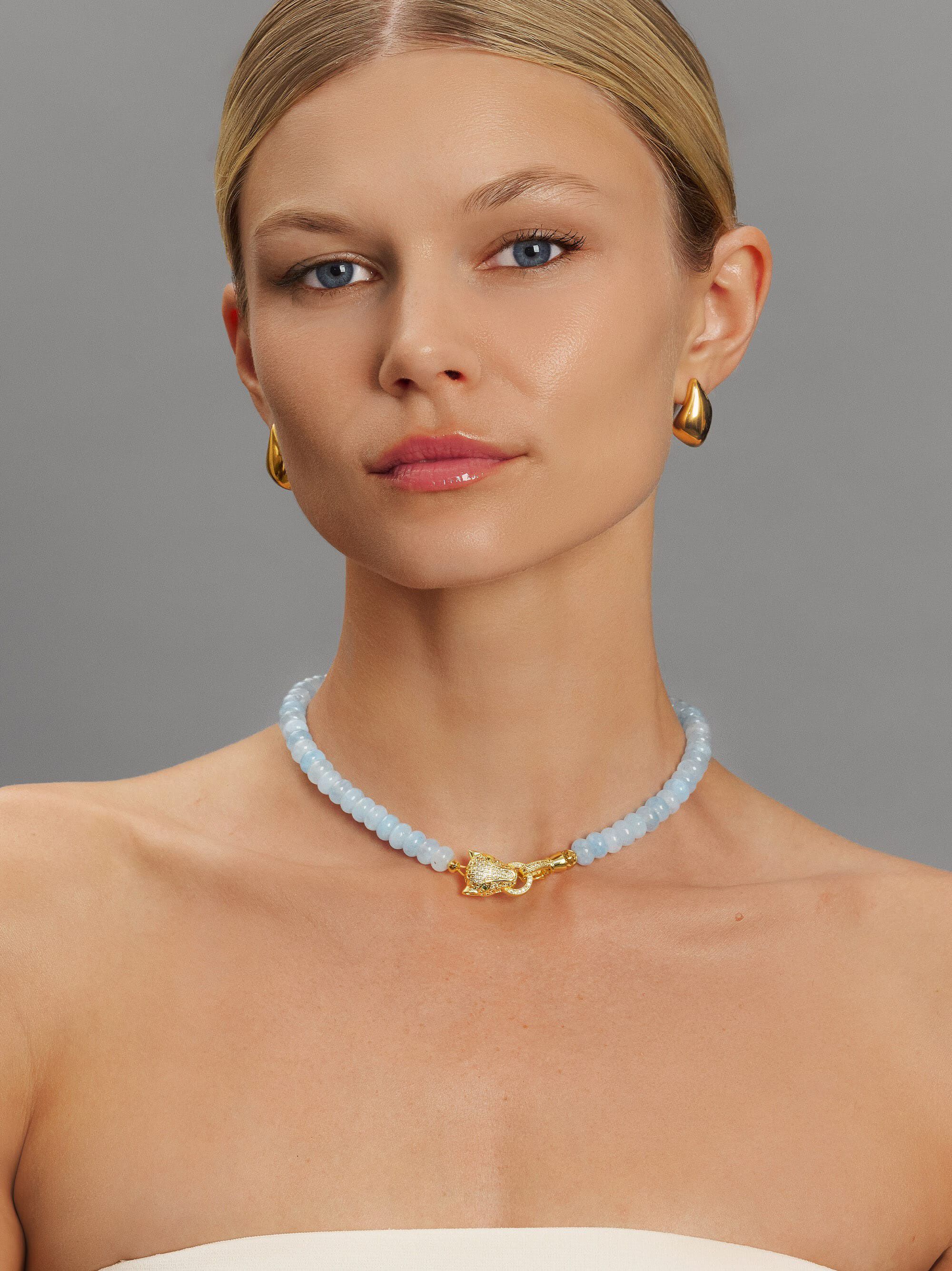 Women's Blue Chalcedony Choker with Panther Head