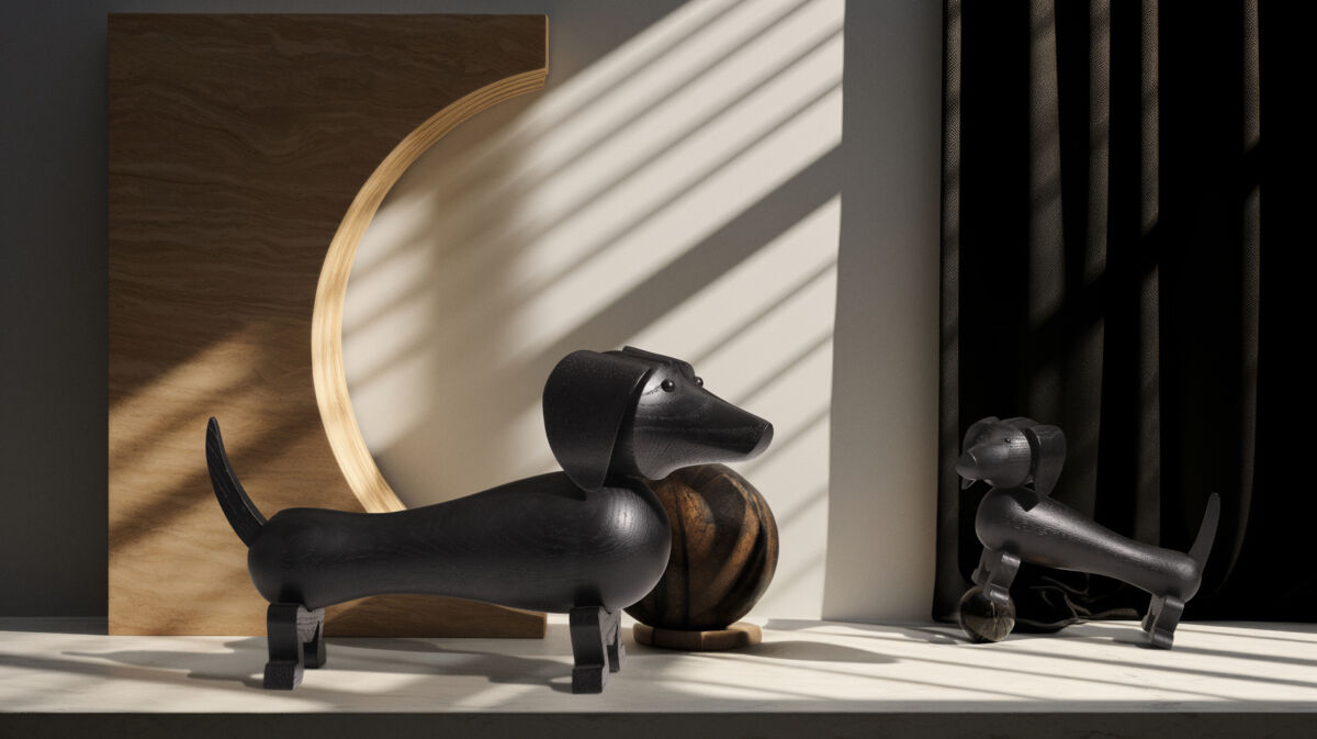 Gravhund mellem m&oslash;rk bejdset eg