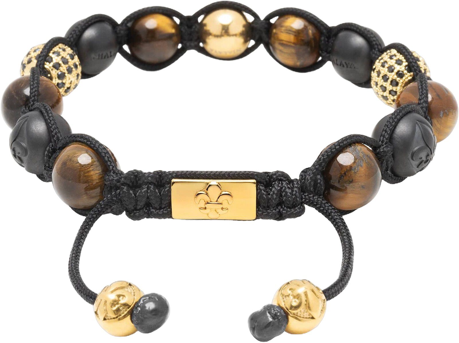 Men's Beaded Bracelet with Matte Black Ceramic Beads, Tiger Eye, Gold