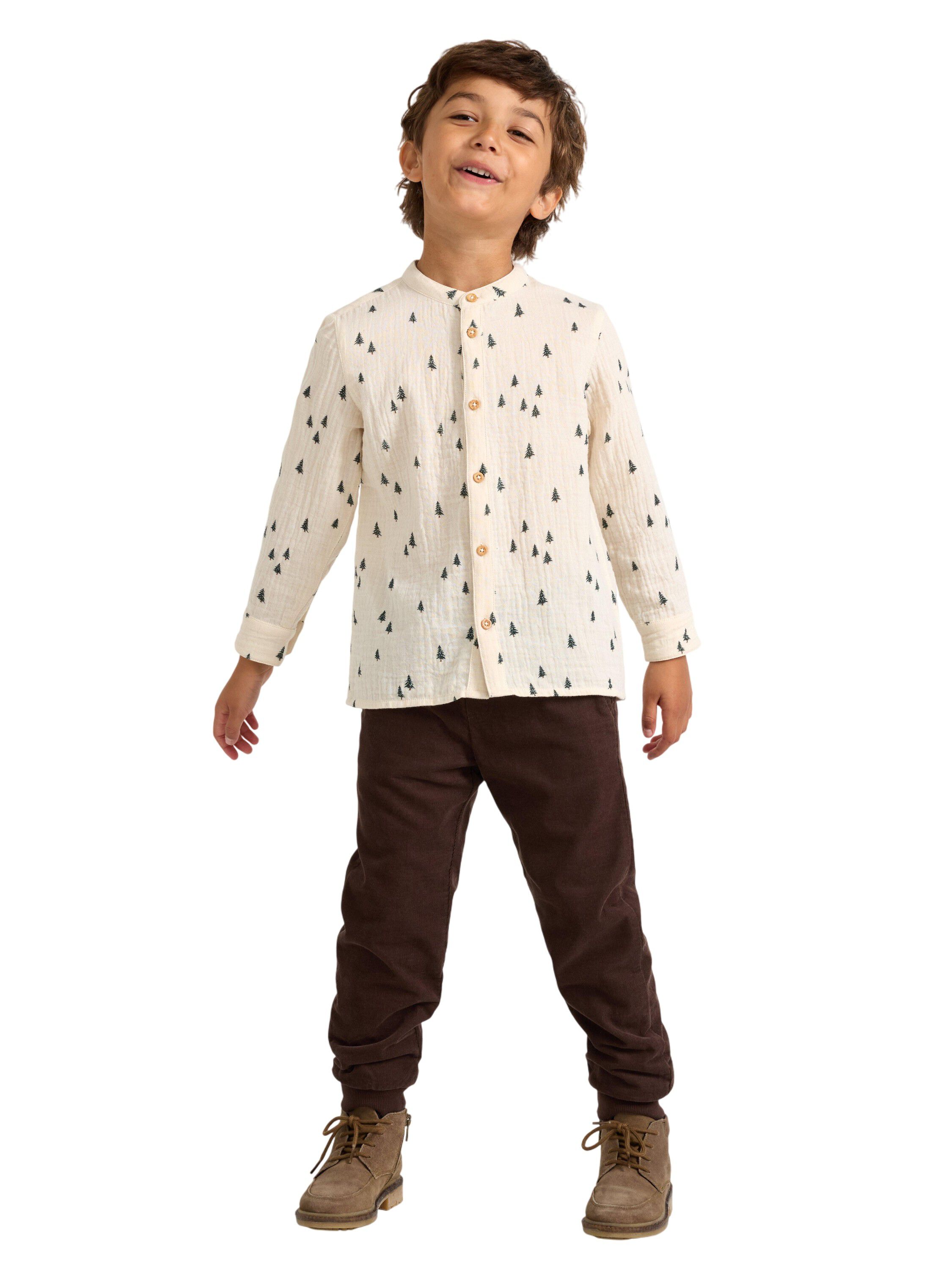 Lang&aelig;rmet skjorte i v&aelig;vet bomuld me