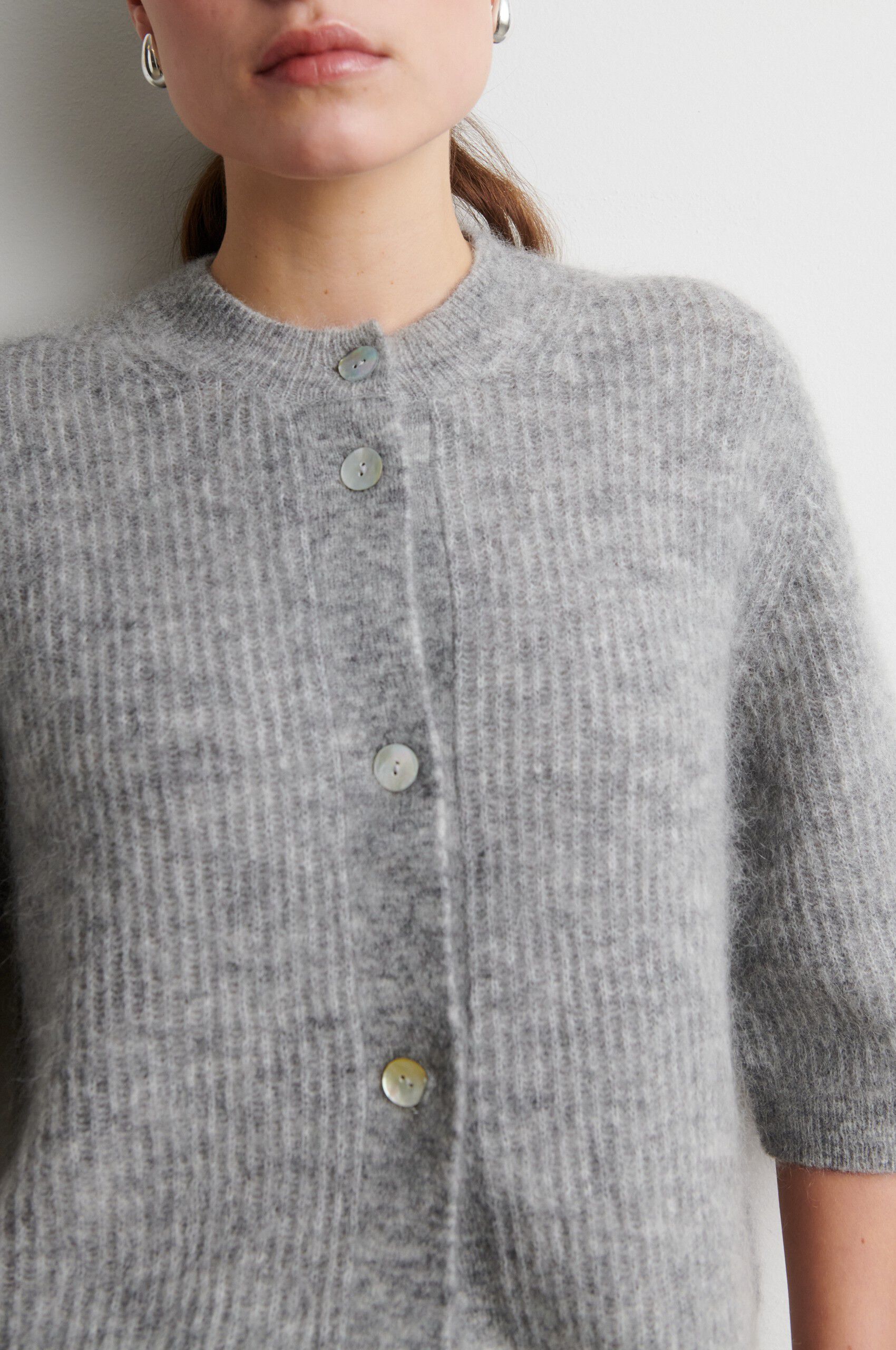 Andrea Mohair Wool Blend Rib Cardigan