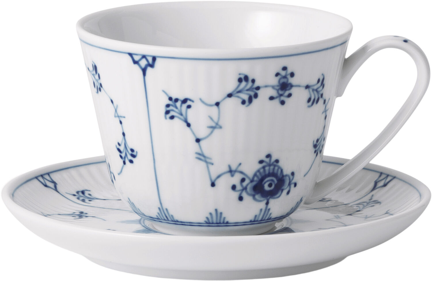 Musselmalet Riflet kop med underkop 24 cl