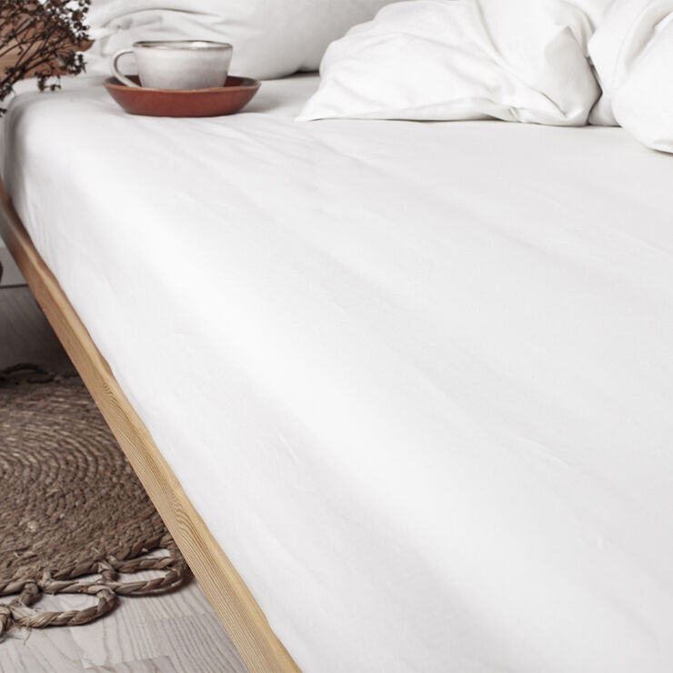 Økologisk boxlagen, percale - GOTS, hvid