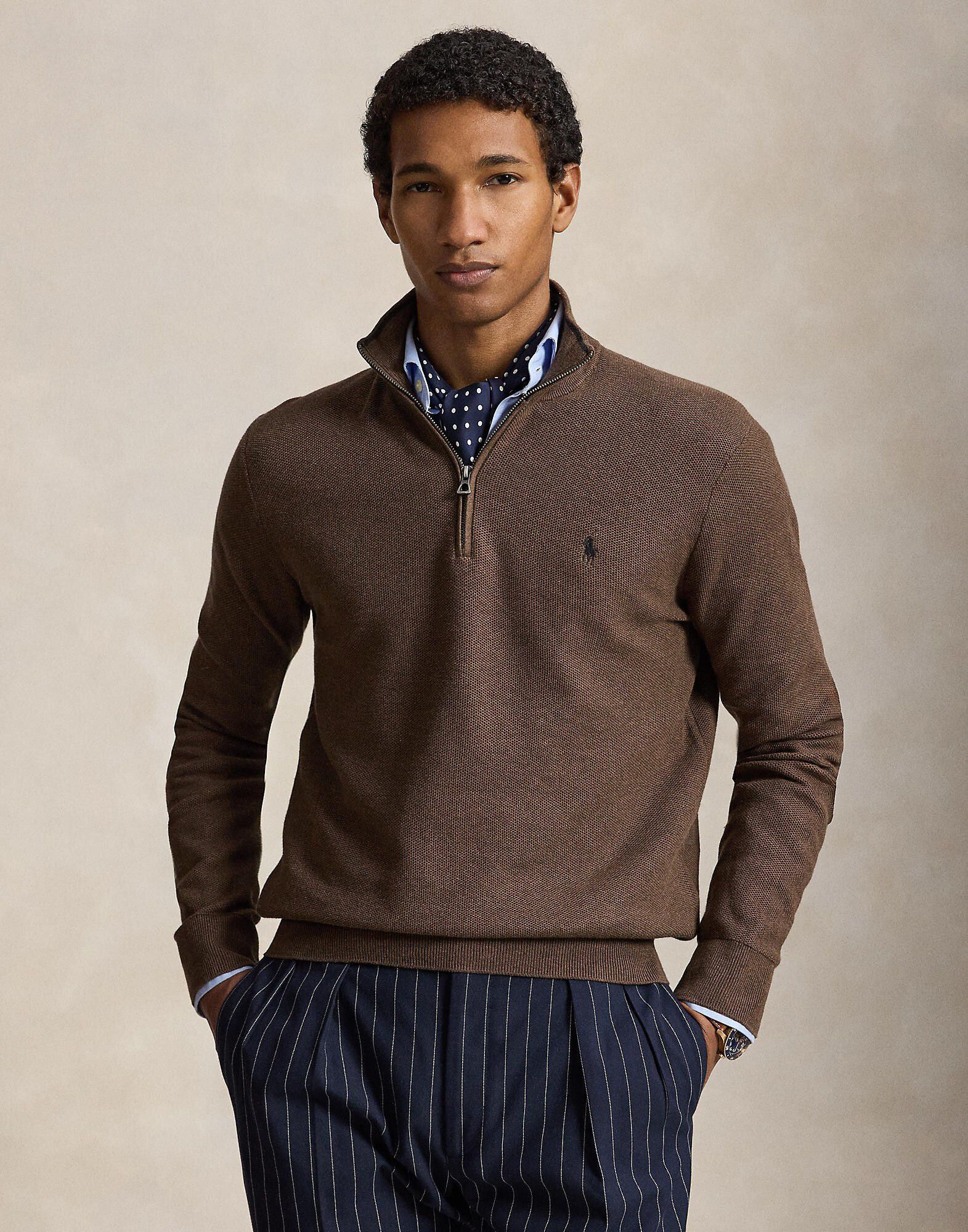 Mesh-Knit Cotton Quarter-Zip Sweater