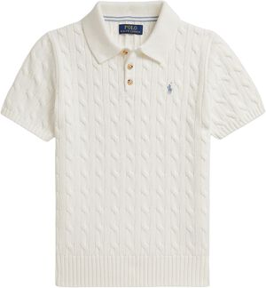 20Cable-Knit Cotton Polo-Collar Sweater