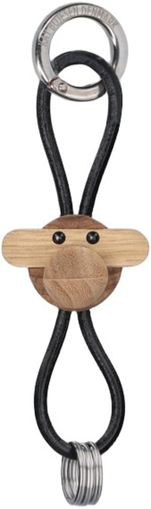 Abe sølv nøglering med sort læder teak/limba