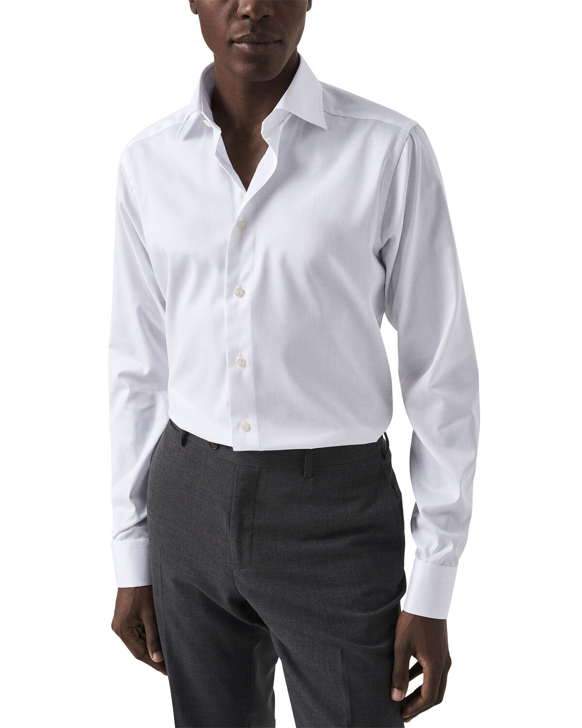 Slim Fit White Signature Twill Shirt - Extra Long Sleeve