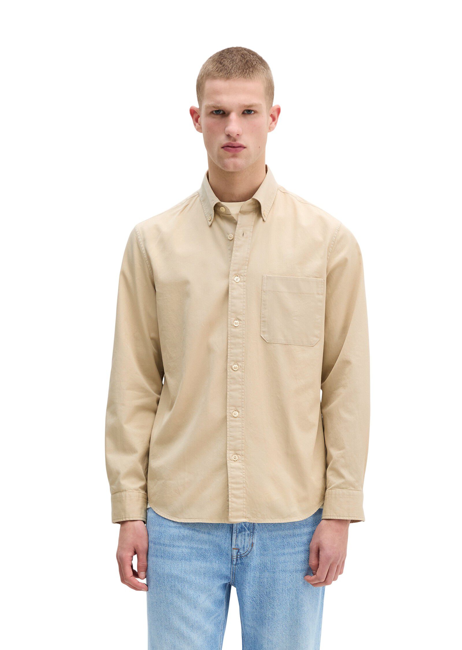 Button down collar, long sleeves, o