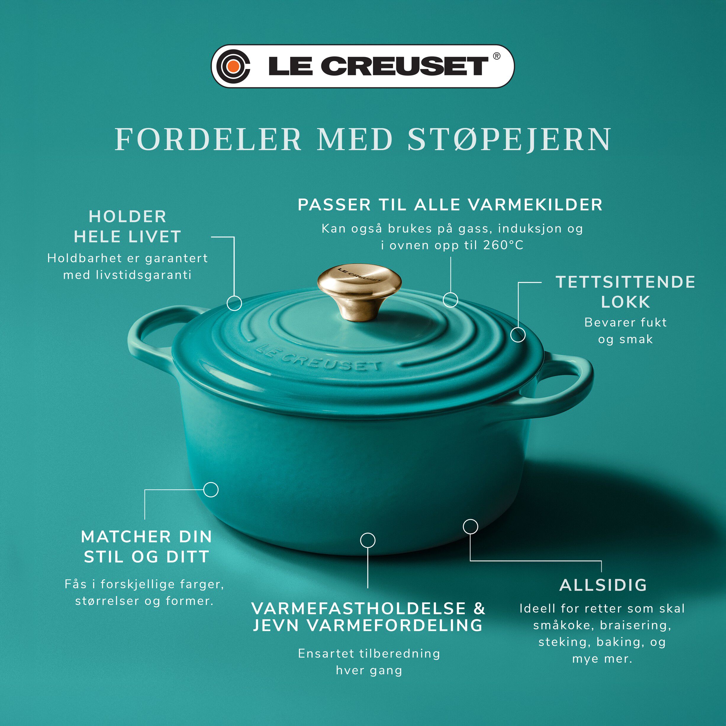 Le Creuset Signature st&oslash;bejern rund gryde 24cm Bleu Riviera