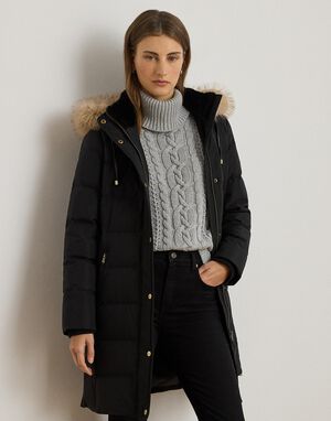 Faux-Fur-Trim Hooded Down Coat