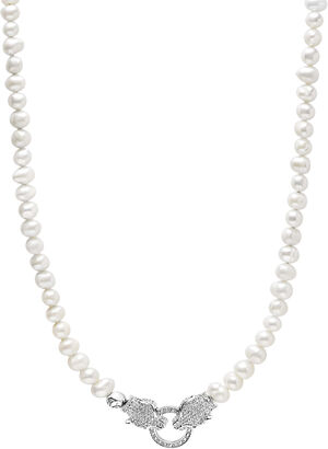 Pearl Choker with Double Panther Head in Silver