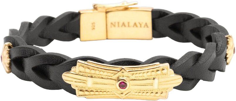 Braided Leather Bracelet with Gold Plated Sterling Silver De