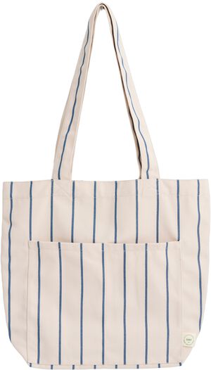 Outdoor Market Tote Bag - Medium - Beige with blue stripe