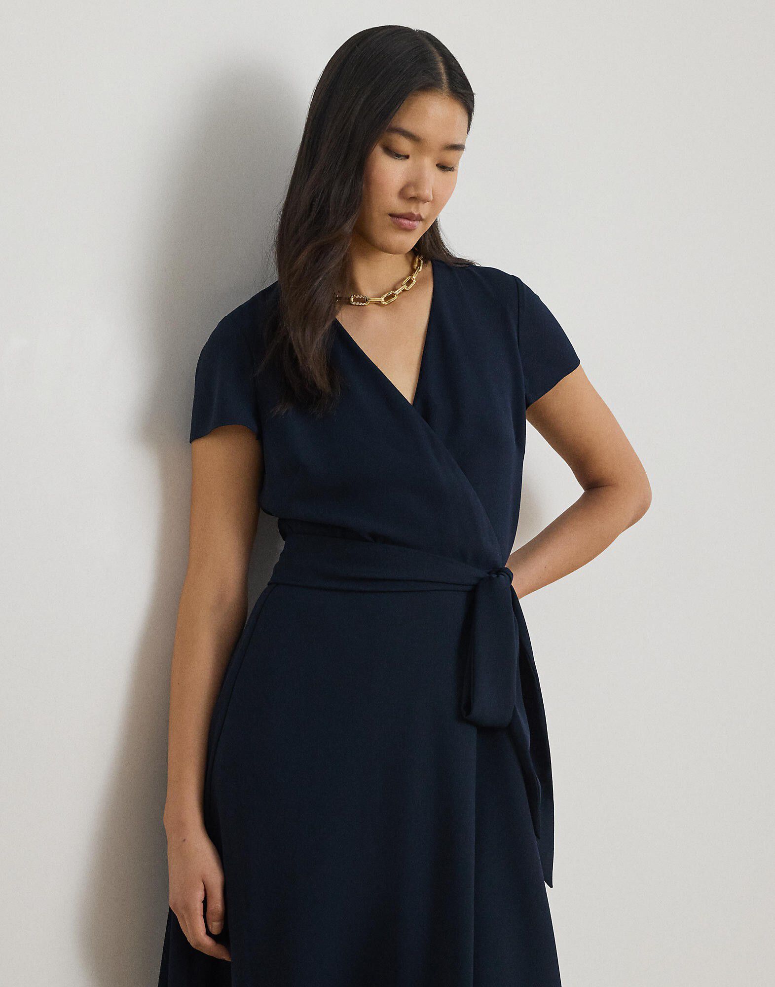 Belted Georgette Surplice Dress