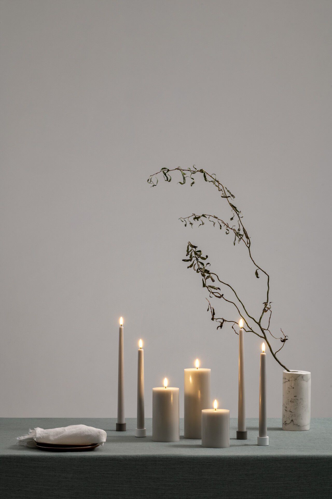LED pillar candle, Oyster Grey, Smooth, 7,8x20 cm
